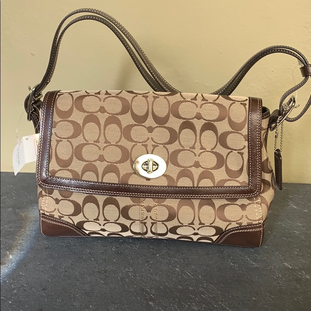Chocolate and Khaki Coach Shoulder Bag NWT